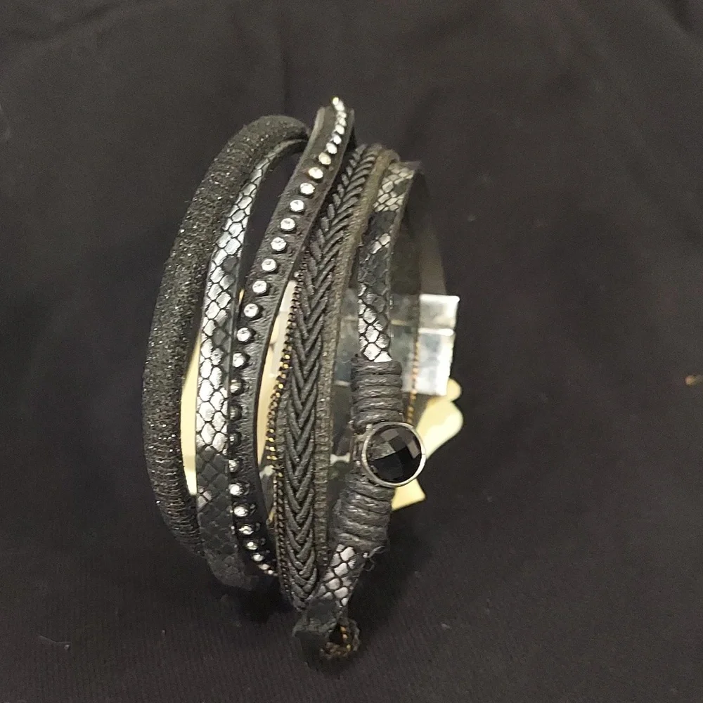 Black and Silver Multi-Layer Bracelet - Picture 2 of 7